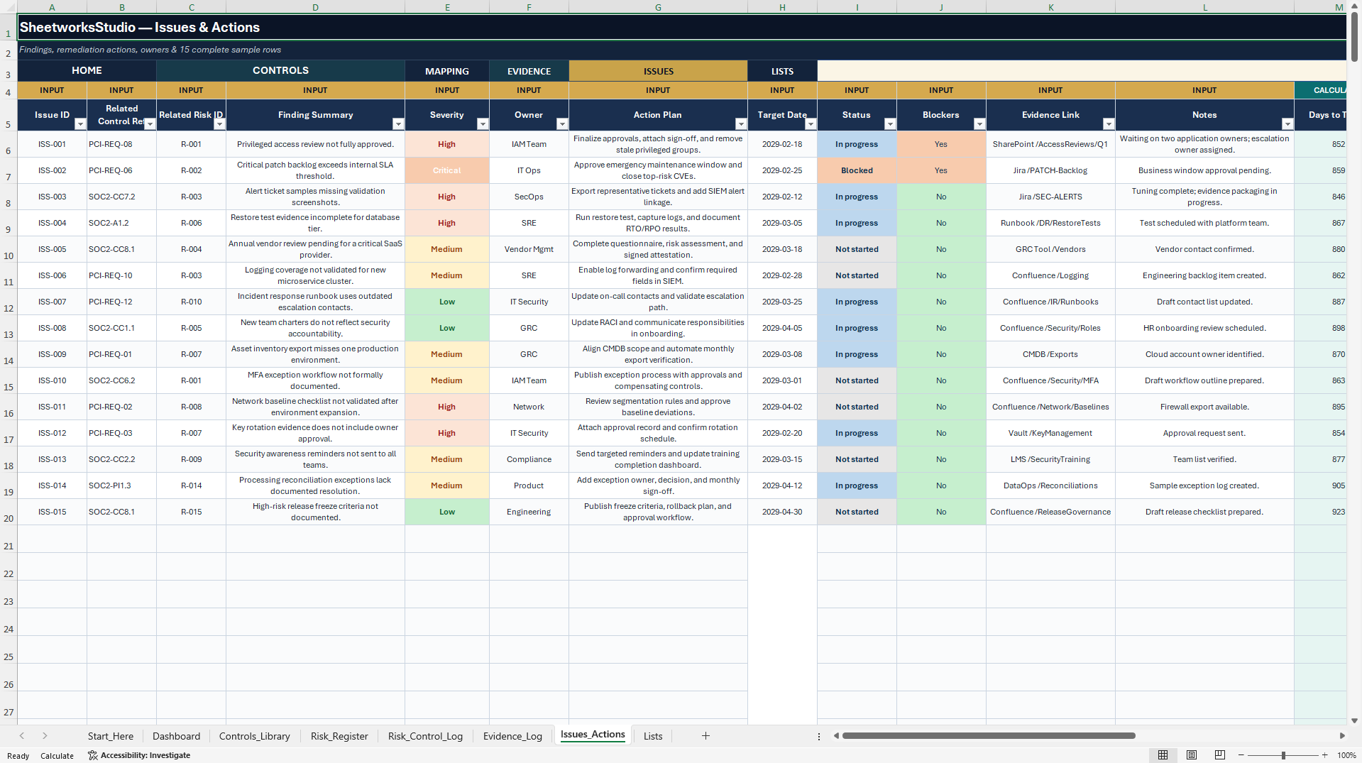 PCI DSS 4.0 & SOC 2 Compliance & Audit Tracker (Excel template (XLSX)) Preview Image