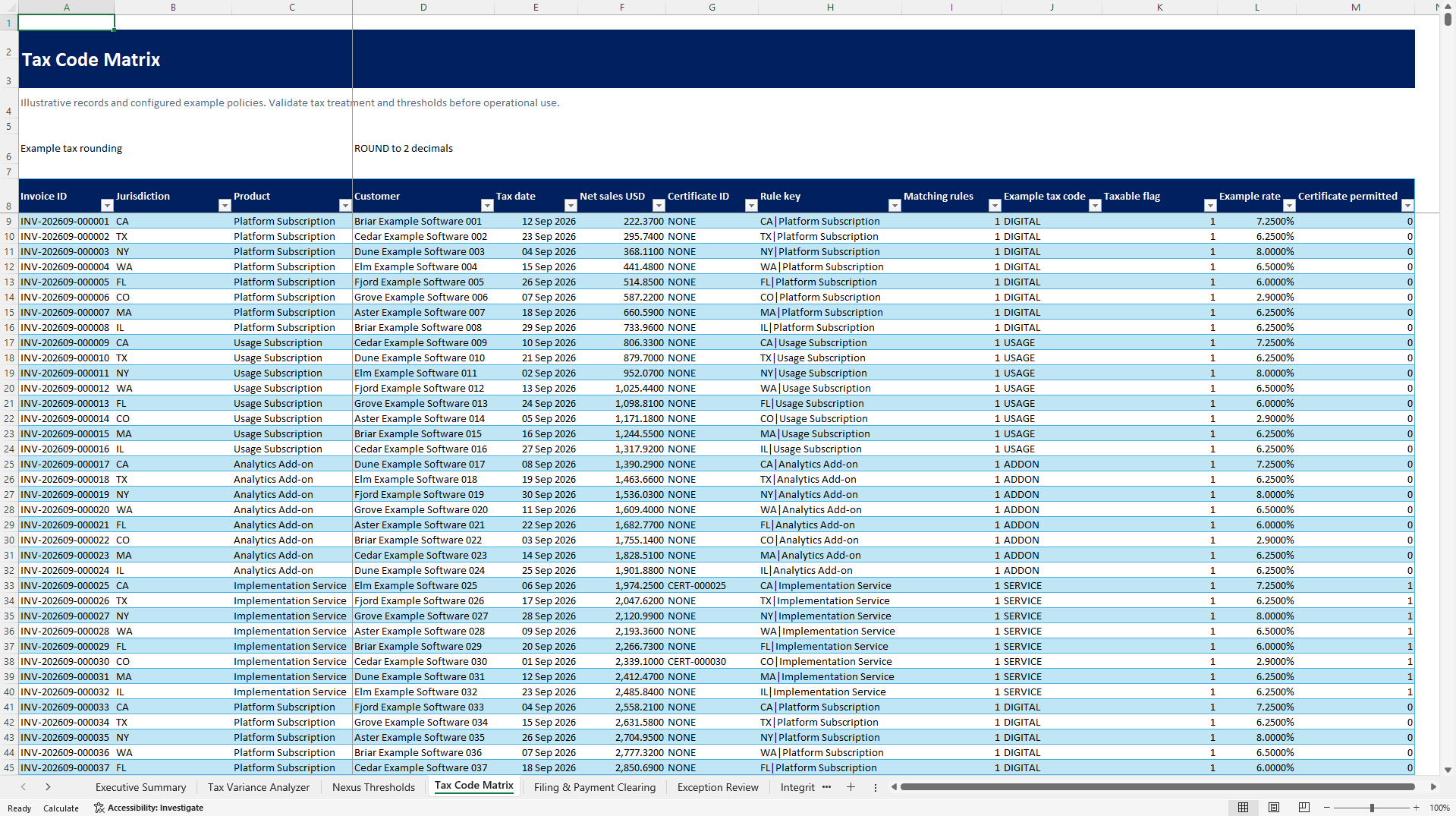 SaaS Subscription Tax & Nexus Remittance Control Tower (Excel template (XLSX)) Preview Image