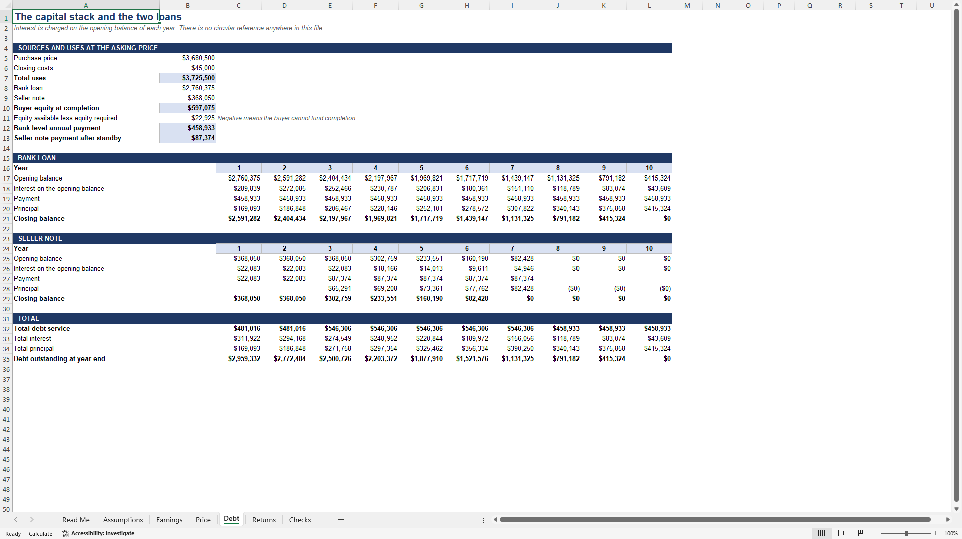Small Business Acquisition & Lender Underwriting Model (Excel template (XLSX)) Preview Image