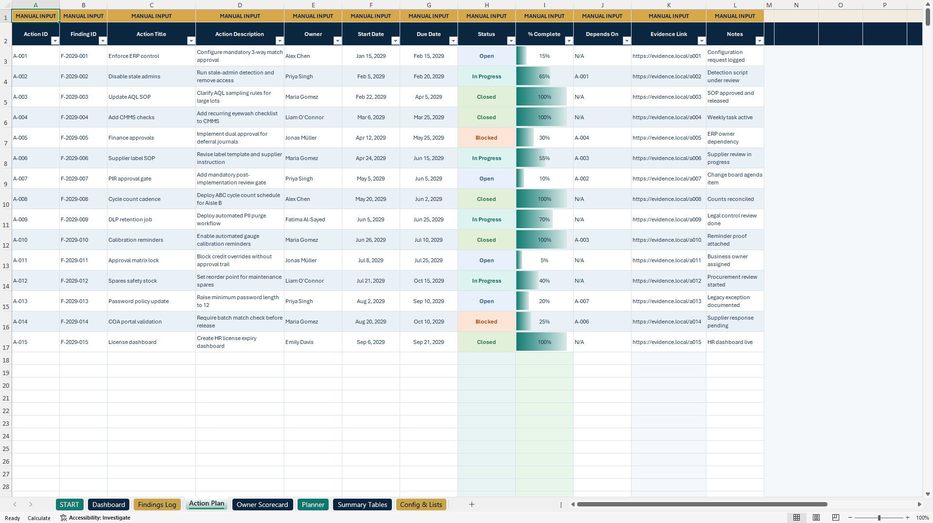 Internal Audit Log & CAPA Management Control Center (Excel template (XLSX)) Preview Image