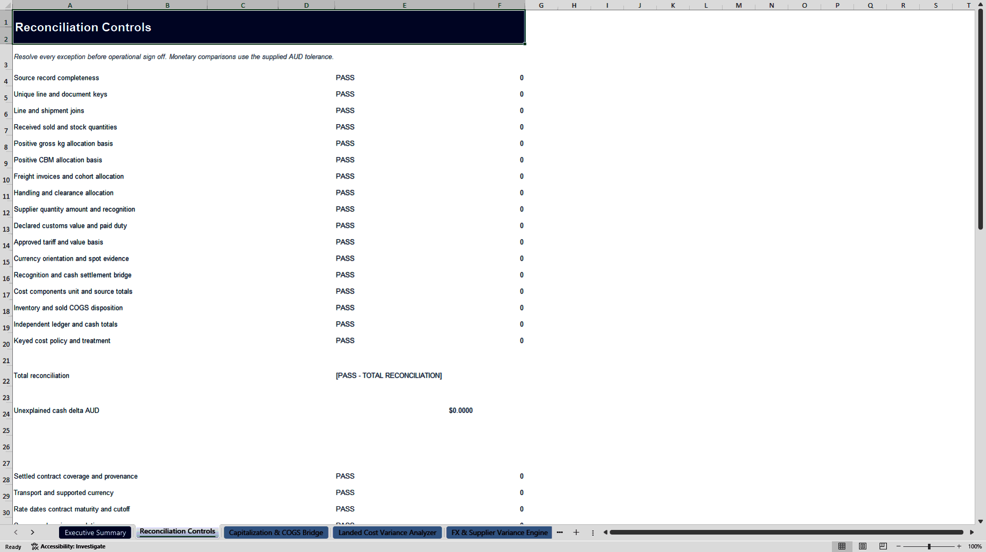 Import Landed Cost & Customs Valuation Reconciliation Tower (Excel template (XLSX)) Preview Image