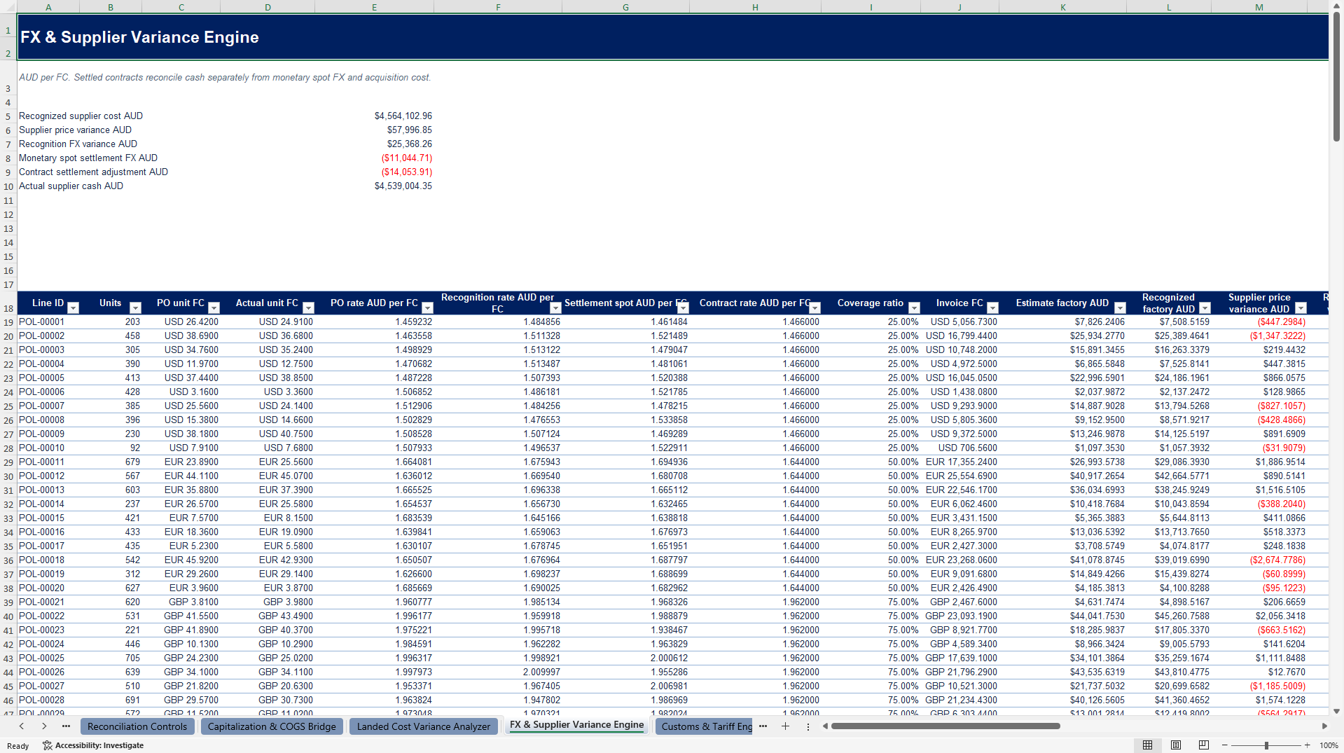Import Landed Cost & Customs Valuation Reconciliation Tower (Excel template (XLSX)) Preview Image