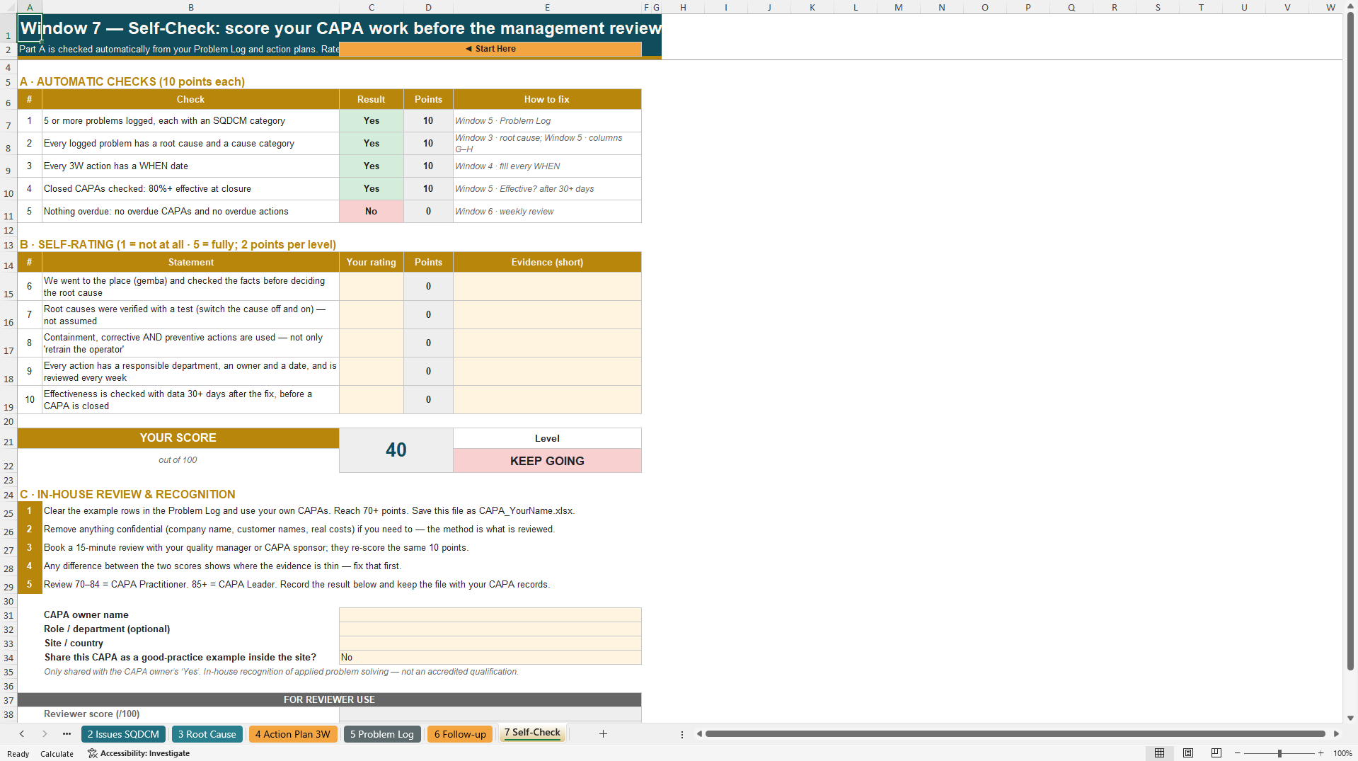 CAPA Toolkit: Corrective and Preventive Action System (Excel template (XLSX)) Preview Image