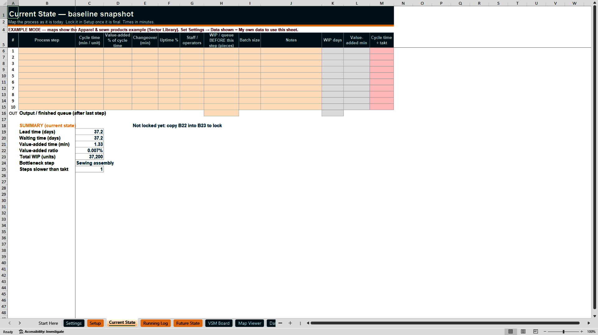 Live Value Stream Mapping Toolkit with Guide Book (Excel template (XLSX)) Preview Image