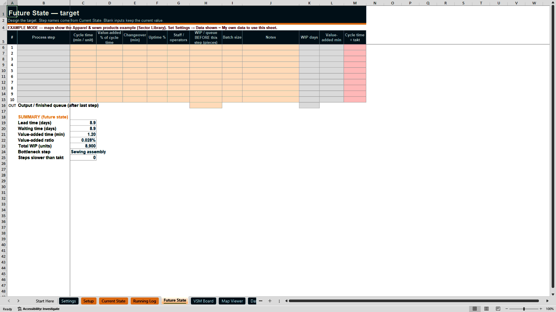 Live Value Stream Mapping Toolkit with Guide Book (Excel template (XLSX)) Preview Image
