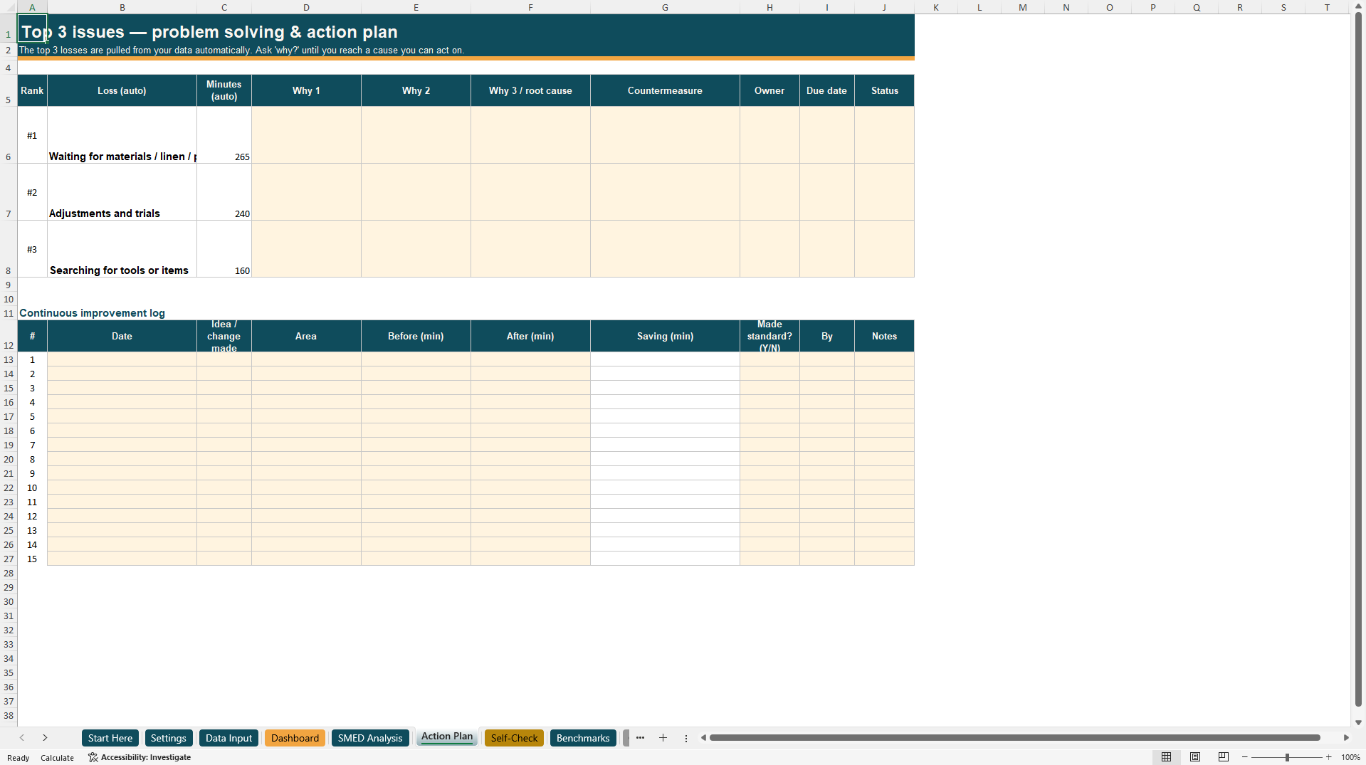 Quick Changeover (SMED) Toolkit with User Guide (Excel template (XLSX)) Preview Image