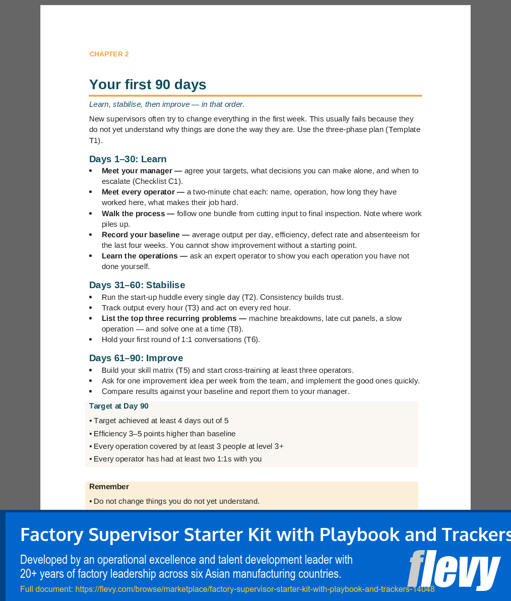 Factory Supervisor Starter Kit with Playbook and Trackers (27-page PDF document) Preview Image