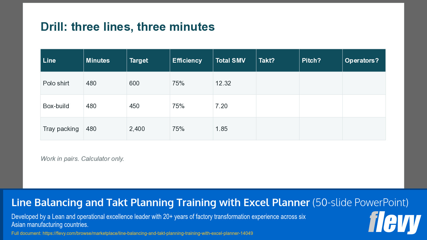 Line Balancing and Takt Planning Training with Excel Planner (50-slide PPT PowerPoint presentation template (PPTX)) Preview Image