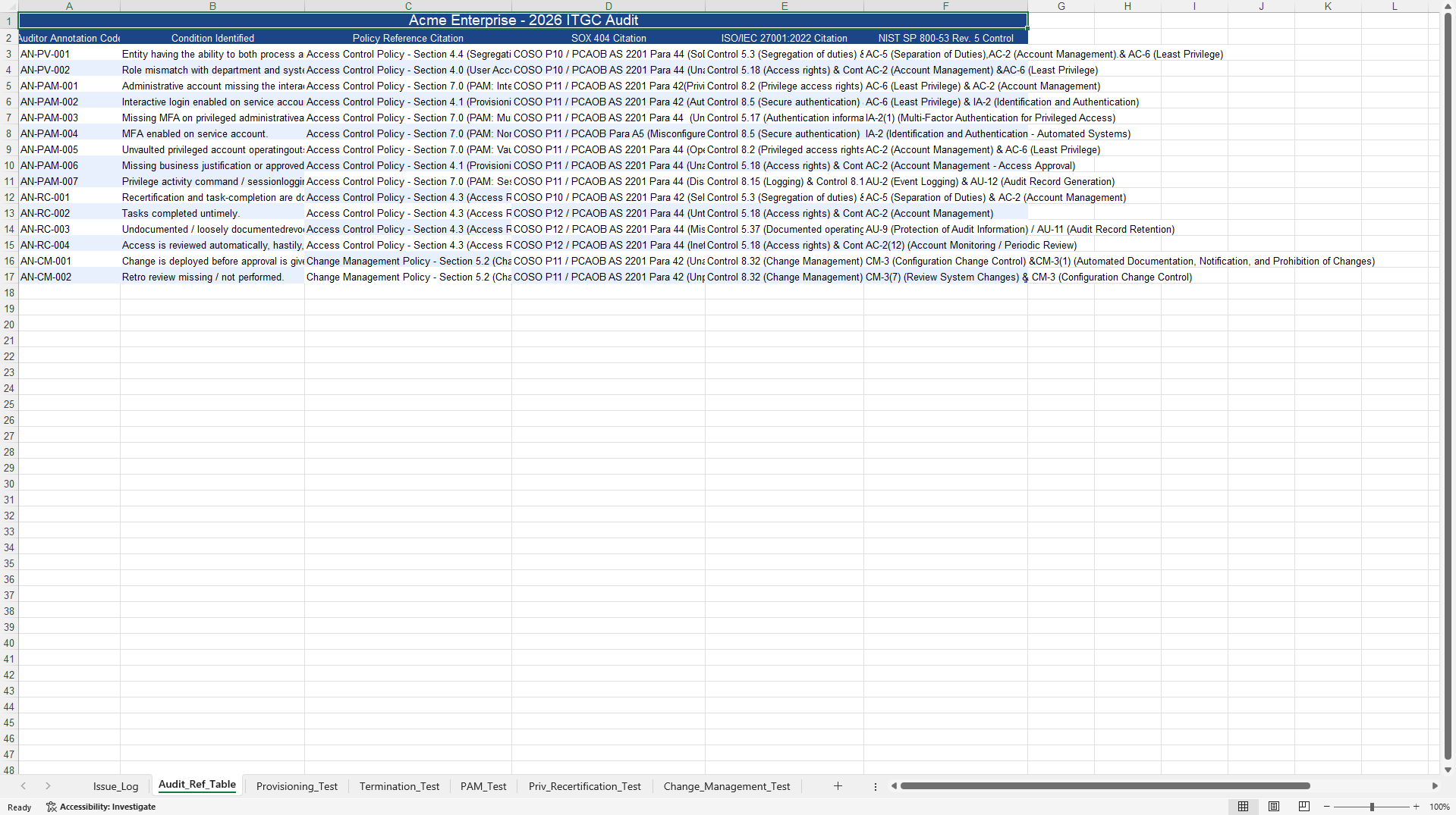 Enterprise ITGC Audit Workpaper (Excel template (XLSX)) Preview Image
