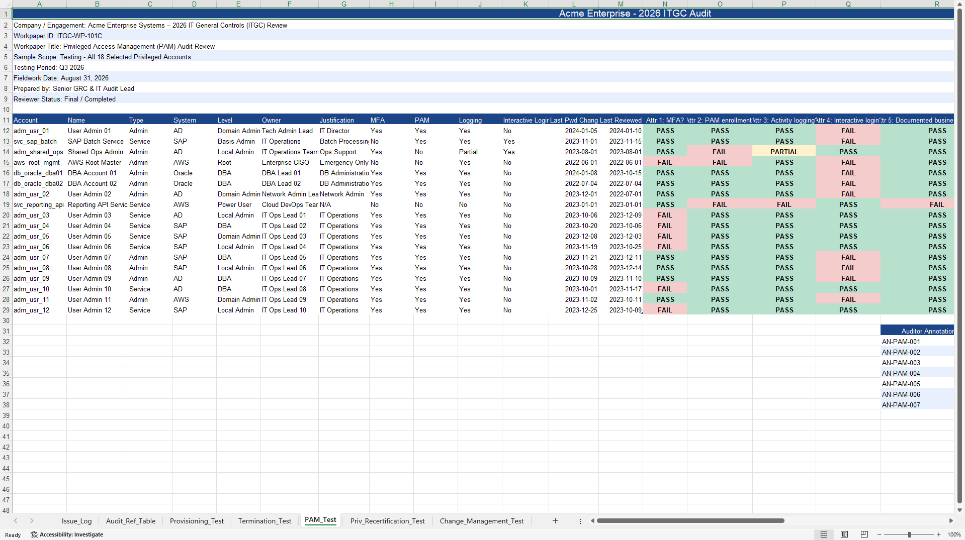 Enterprise ITGC Audit Workpaper (Excel template (XLSX)) Preview Image