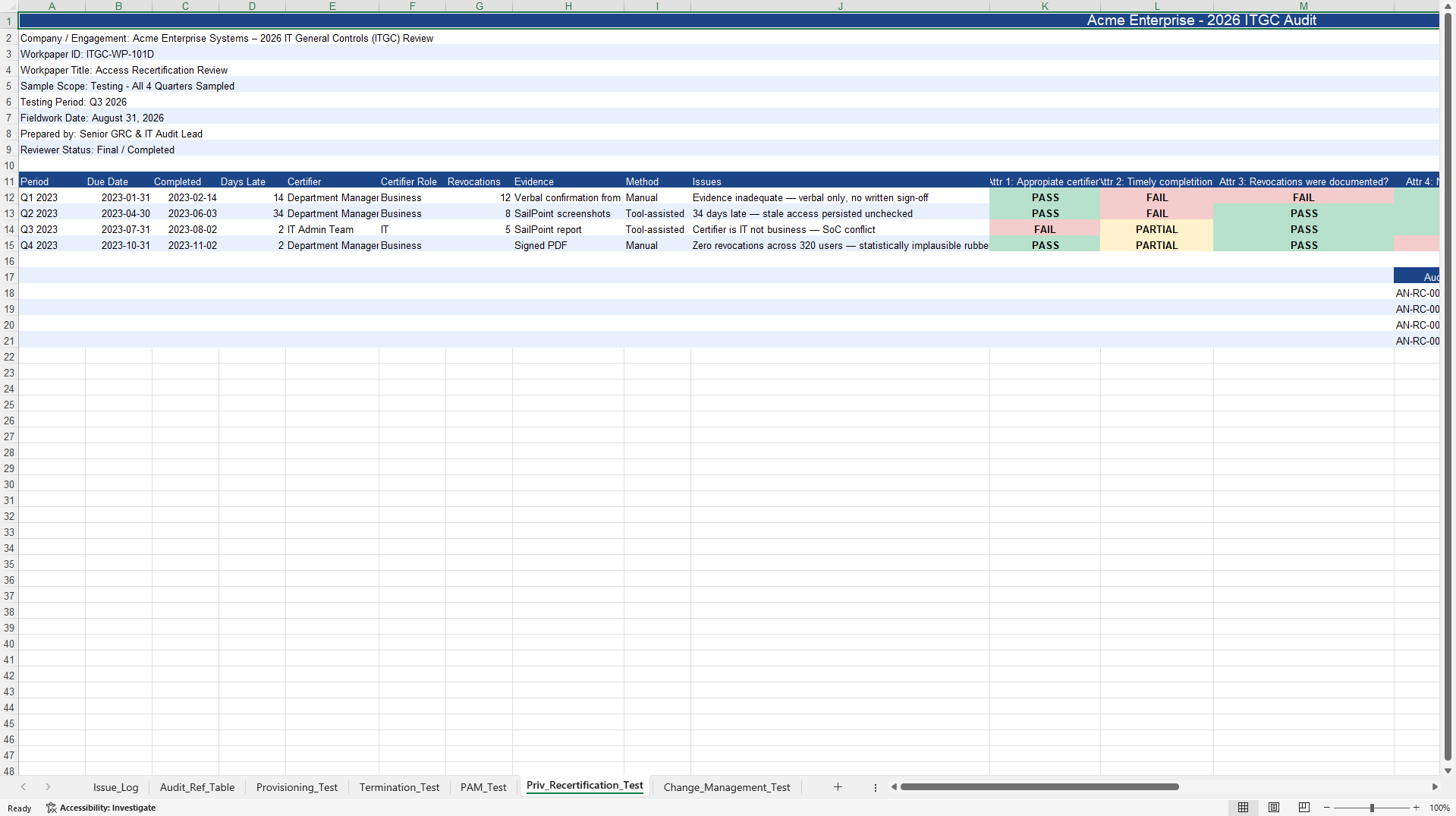 Enterprise ITGC Audit Workpaper (Excel template (XLSX)) Preview Image