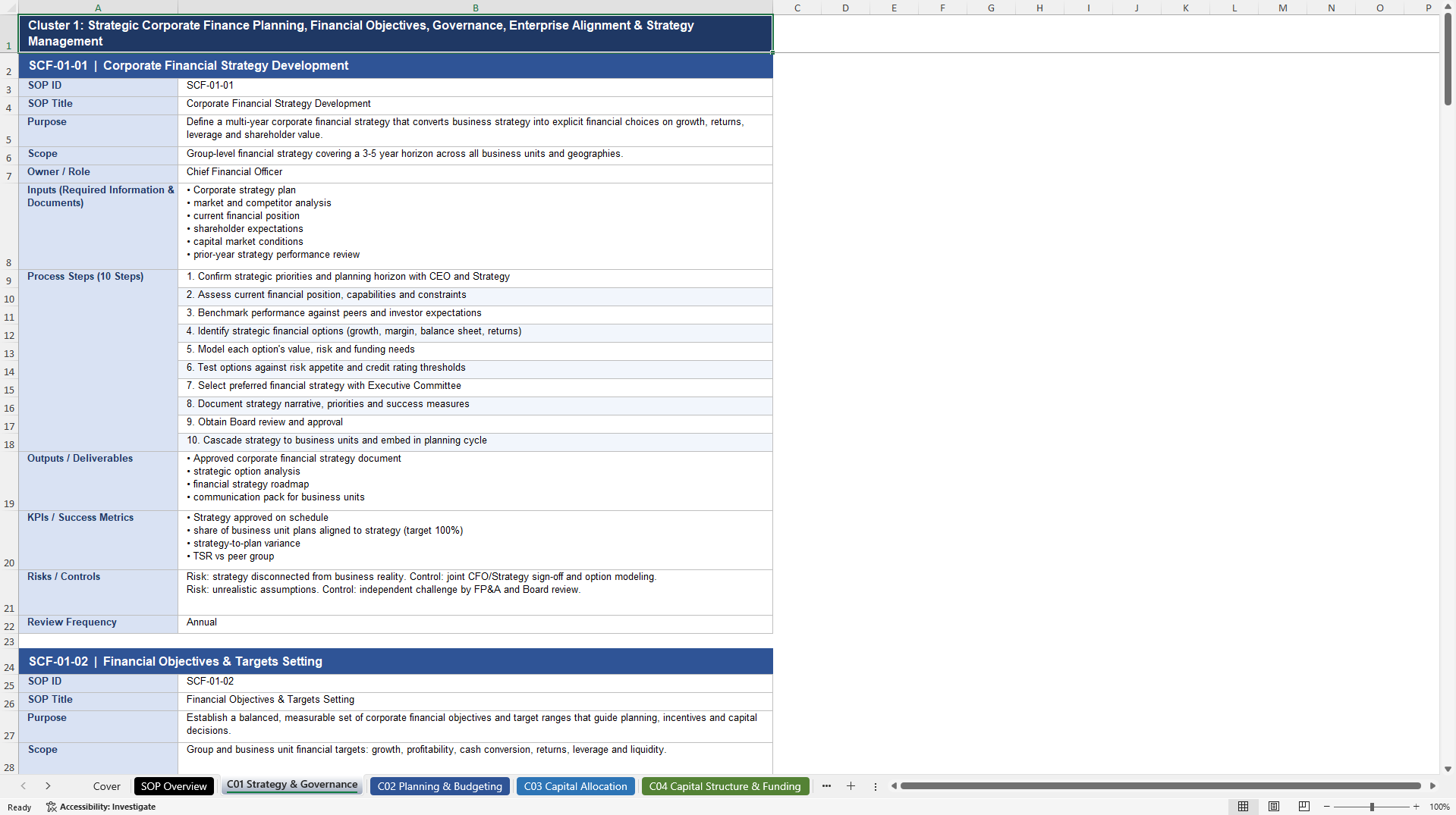 100+ Strategic Corporate Finance SOPs (Excel template (XLSX)) Preview Image
