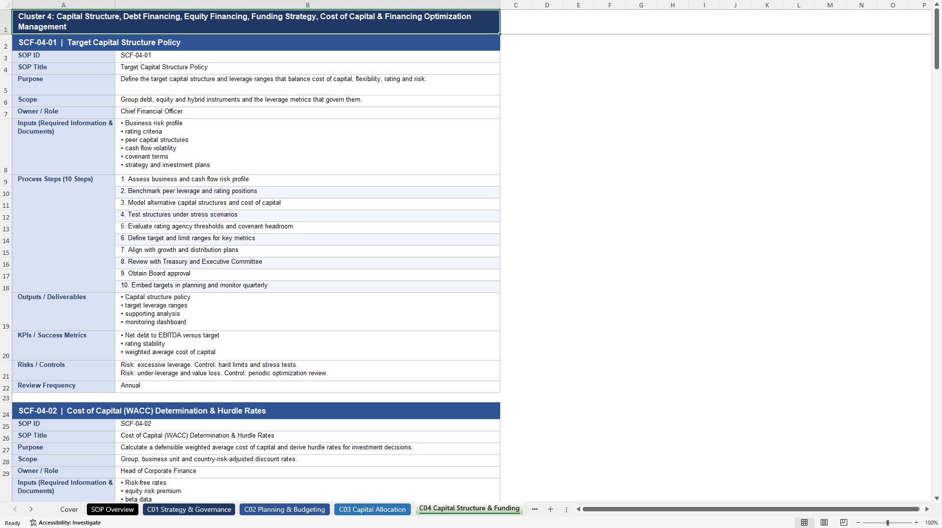 100+ Strategic Corporate Finance SOPs (Excel template (XLSX)) Preview Image