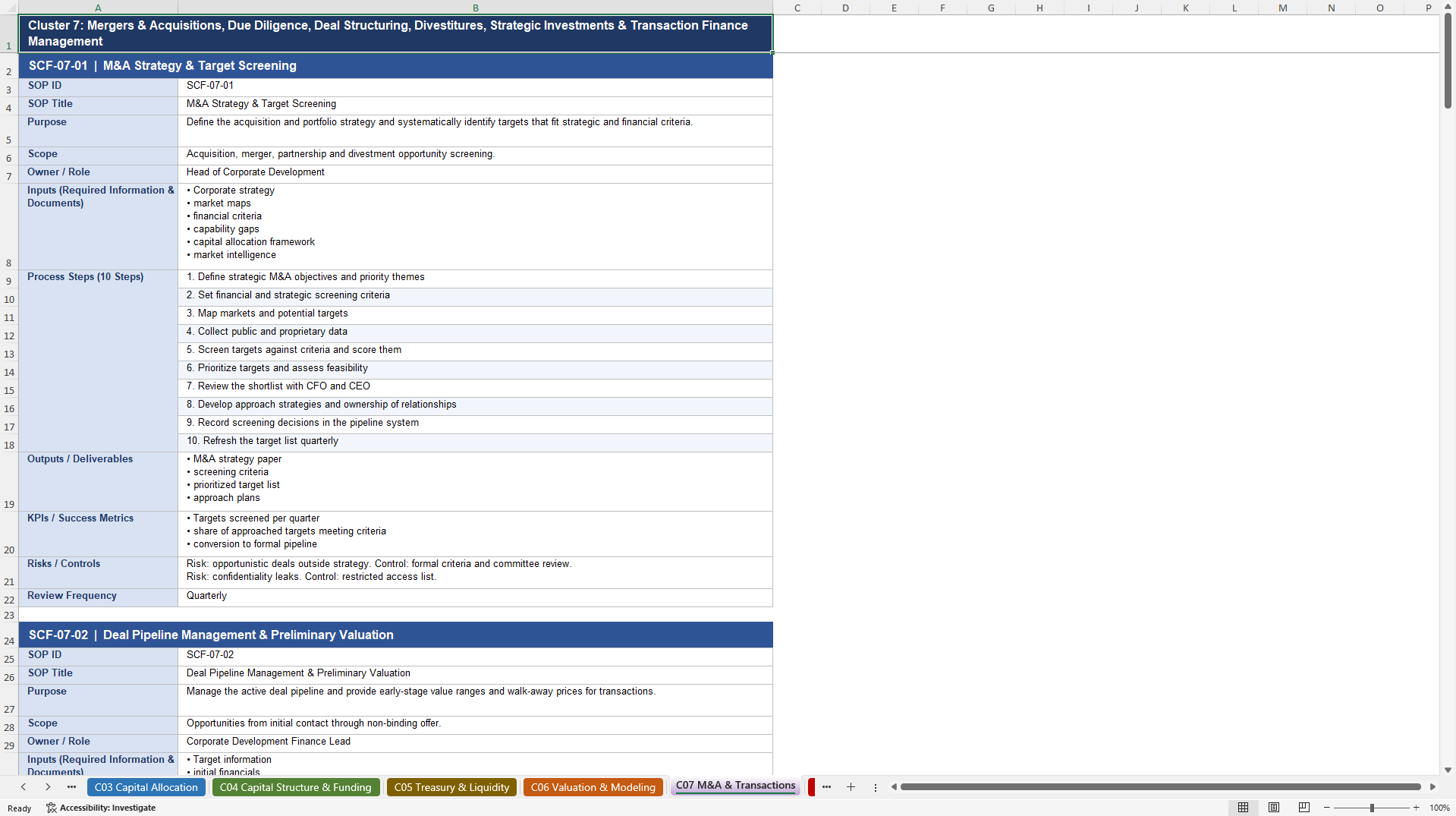 100+ Strategic Corporate Finance SOPs (Excel template (XLSX)) Preview Image