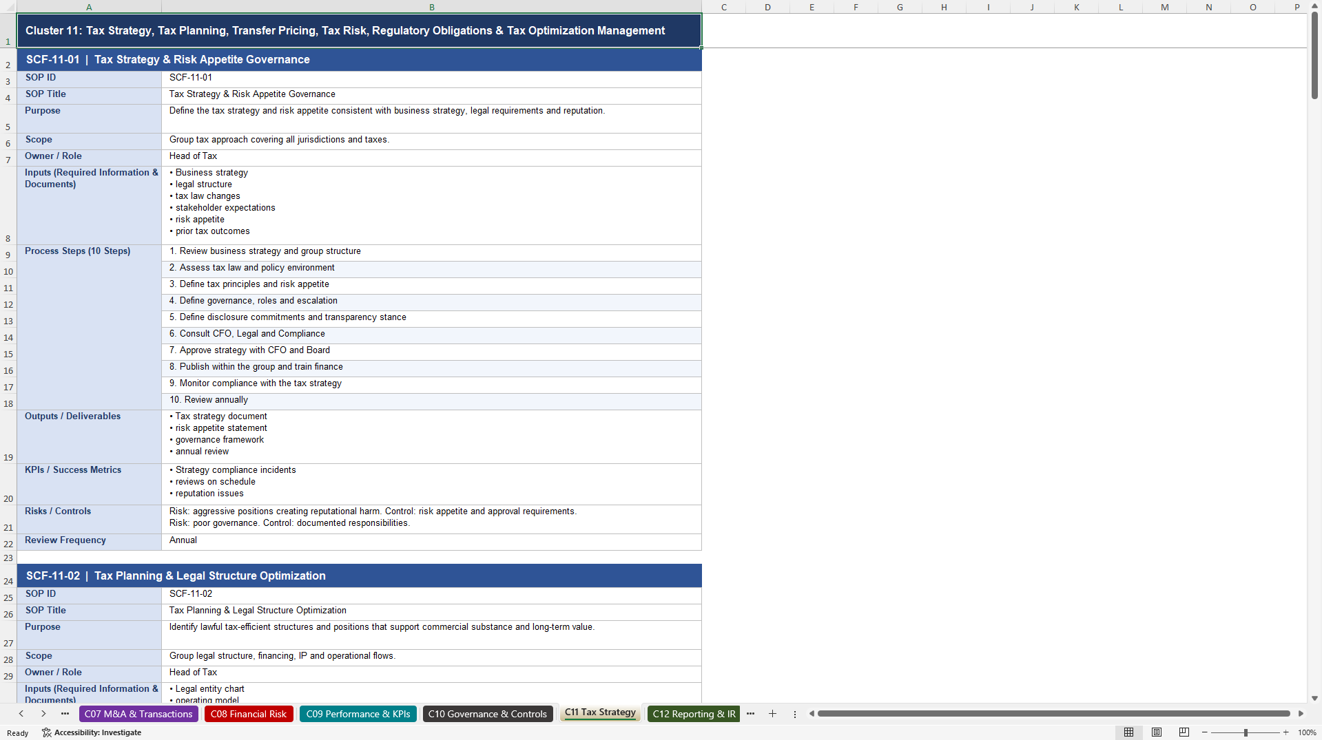 100+ Strategic Corporate Finance SOPs (Excel template (XLSX)) Preview Image