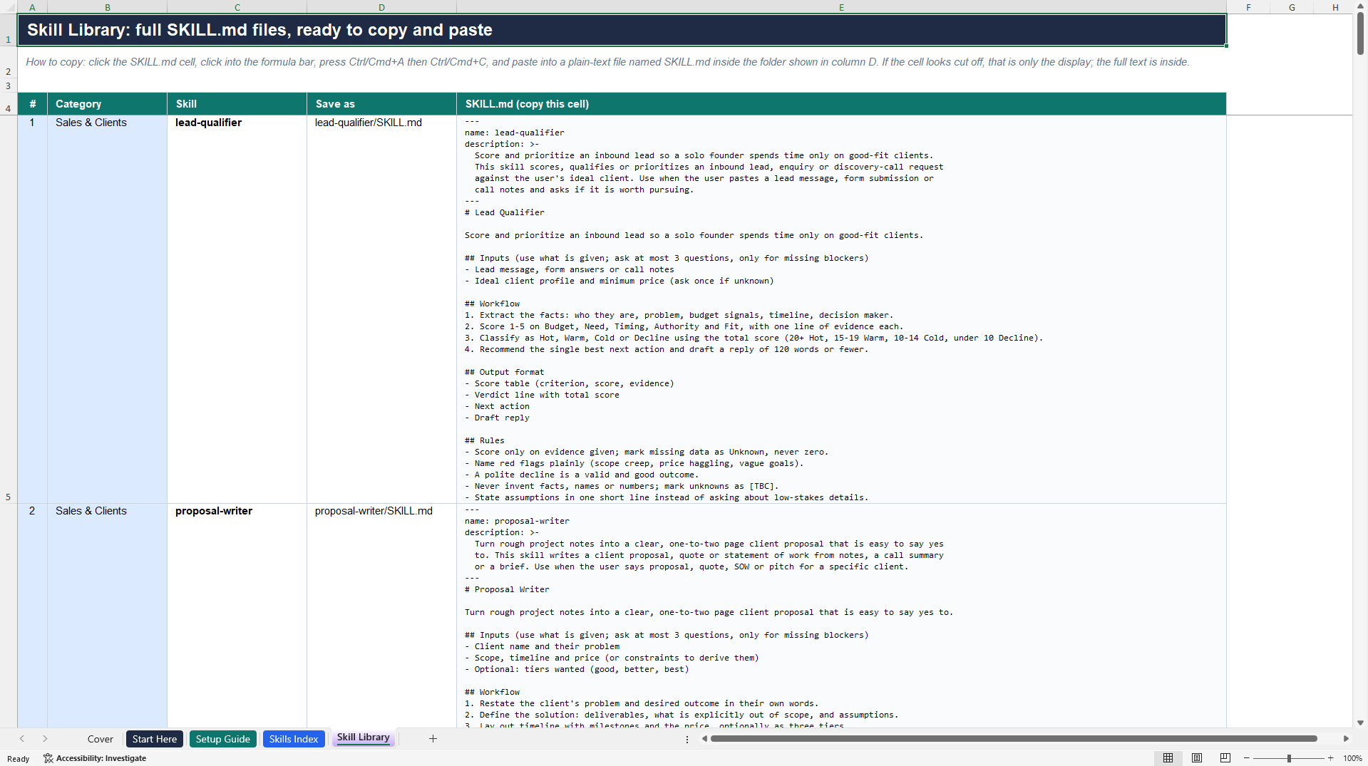 Solo Business Claude Toolkit (Excel template (XLSX)) Preview Image