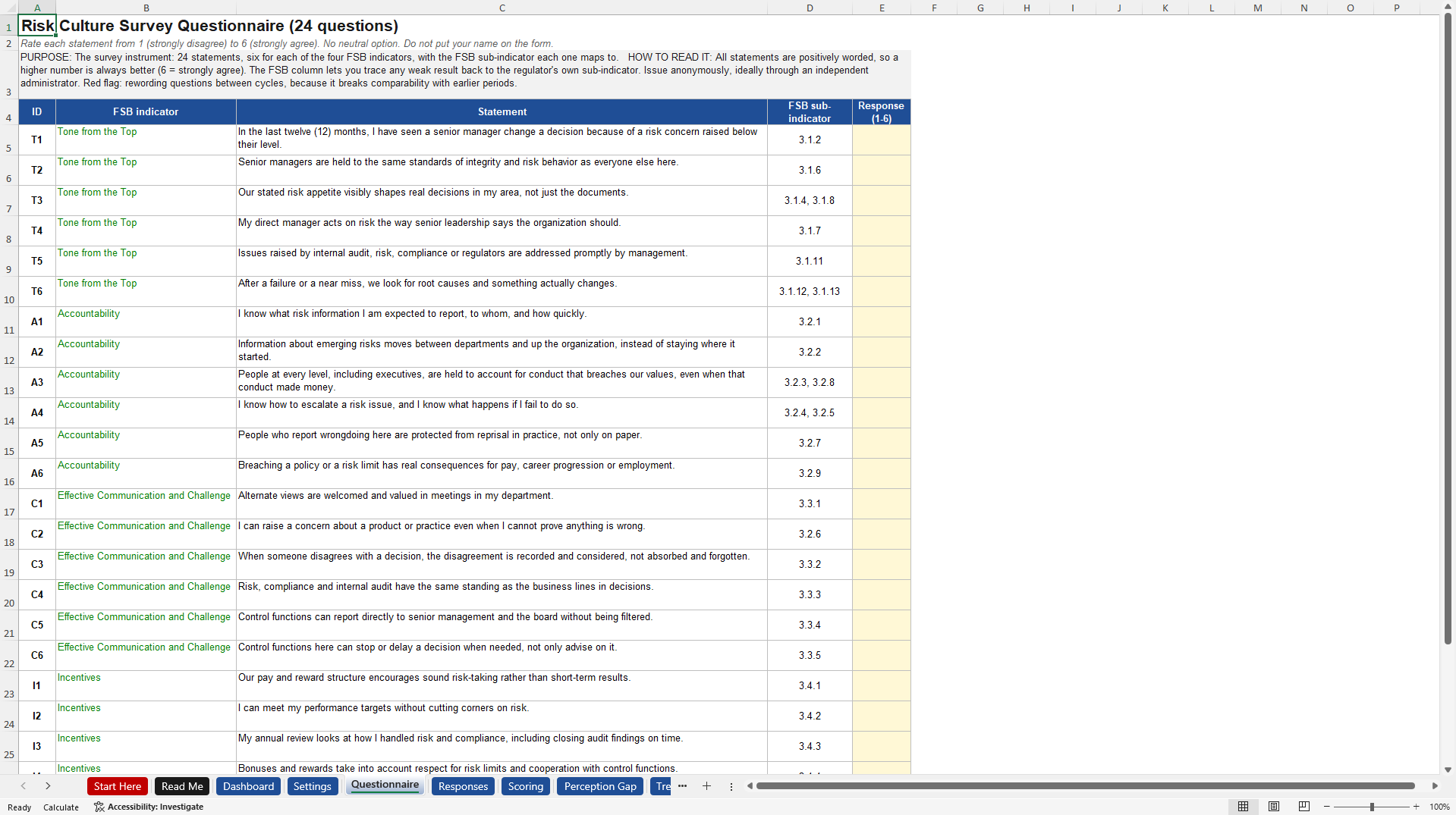Risk Culture Measurement (Excel template (XLSX)) Preview Image