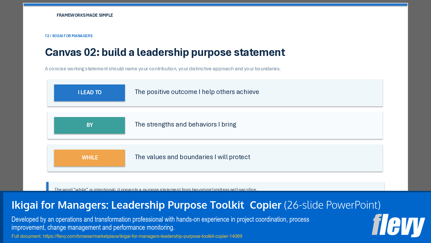 Ikigai for Managers: Leadership Purpose Toolkit  Copier (26-slide PPT PowerPoint presentation template (PPTX)) Preview Image