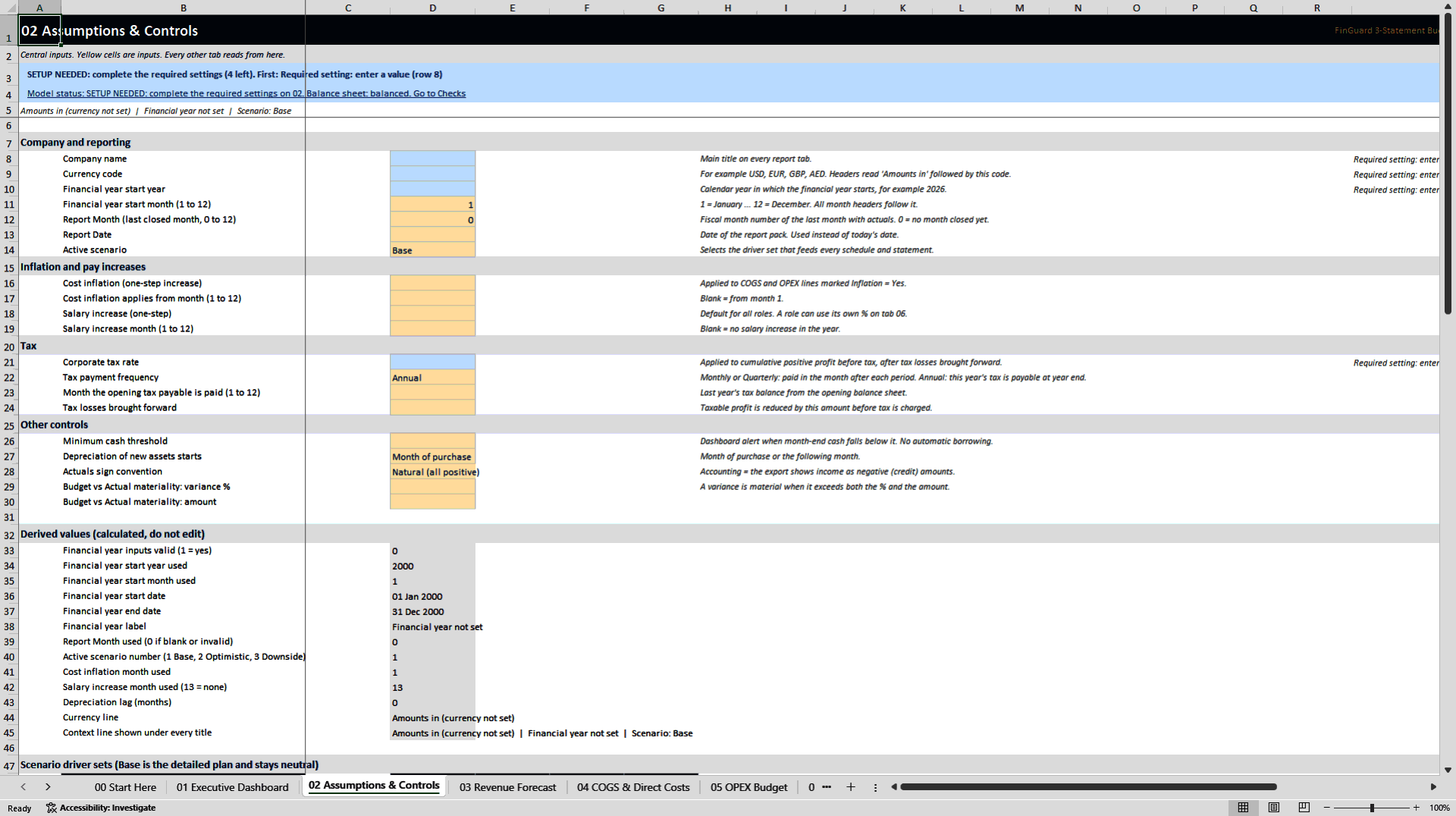 FinGuard BalancePlan: 3-Statement Budget and Forecast Model (Excel template (XLSX)) Preview Image