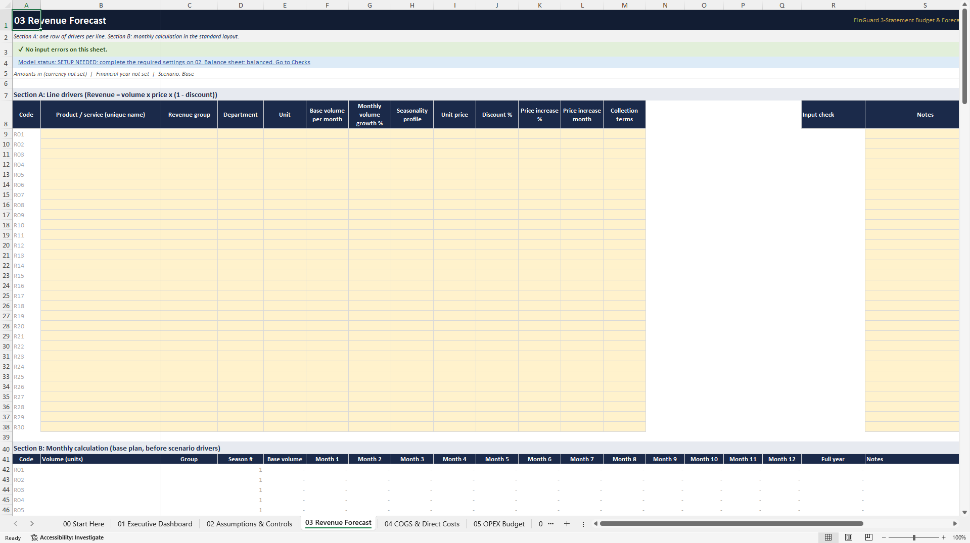 FinGuard BalancePlan: 3-Statement Budget and Forecast Model (Excel template (XLSX)) Preview Image