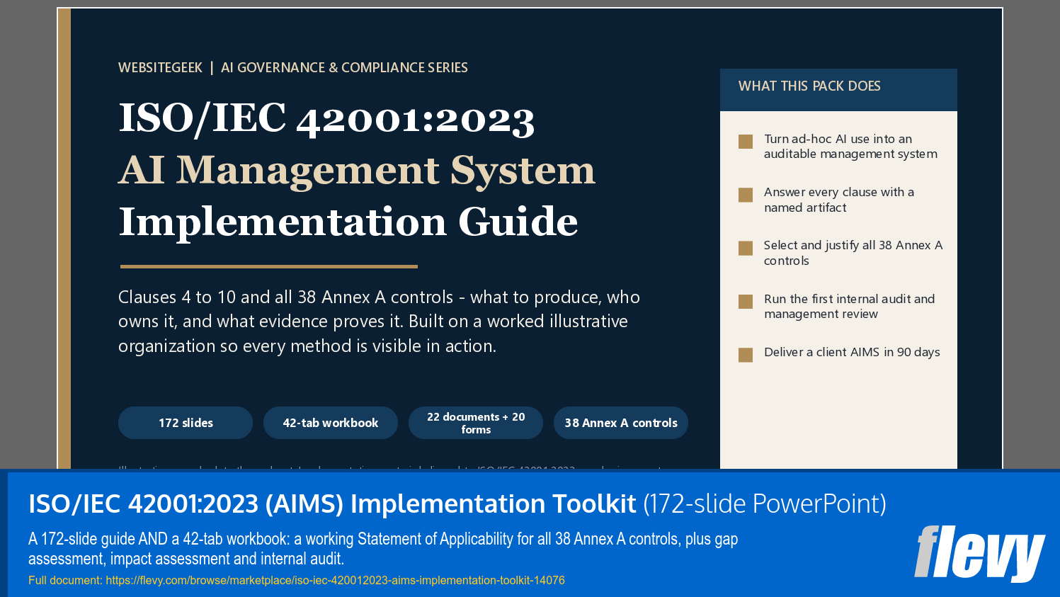 ISO/IEC 42001:2023 (AIMS) Implementation Toolkit (172-slide PPT PowerPoint presentation template (PPTX)) Preview Image
