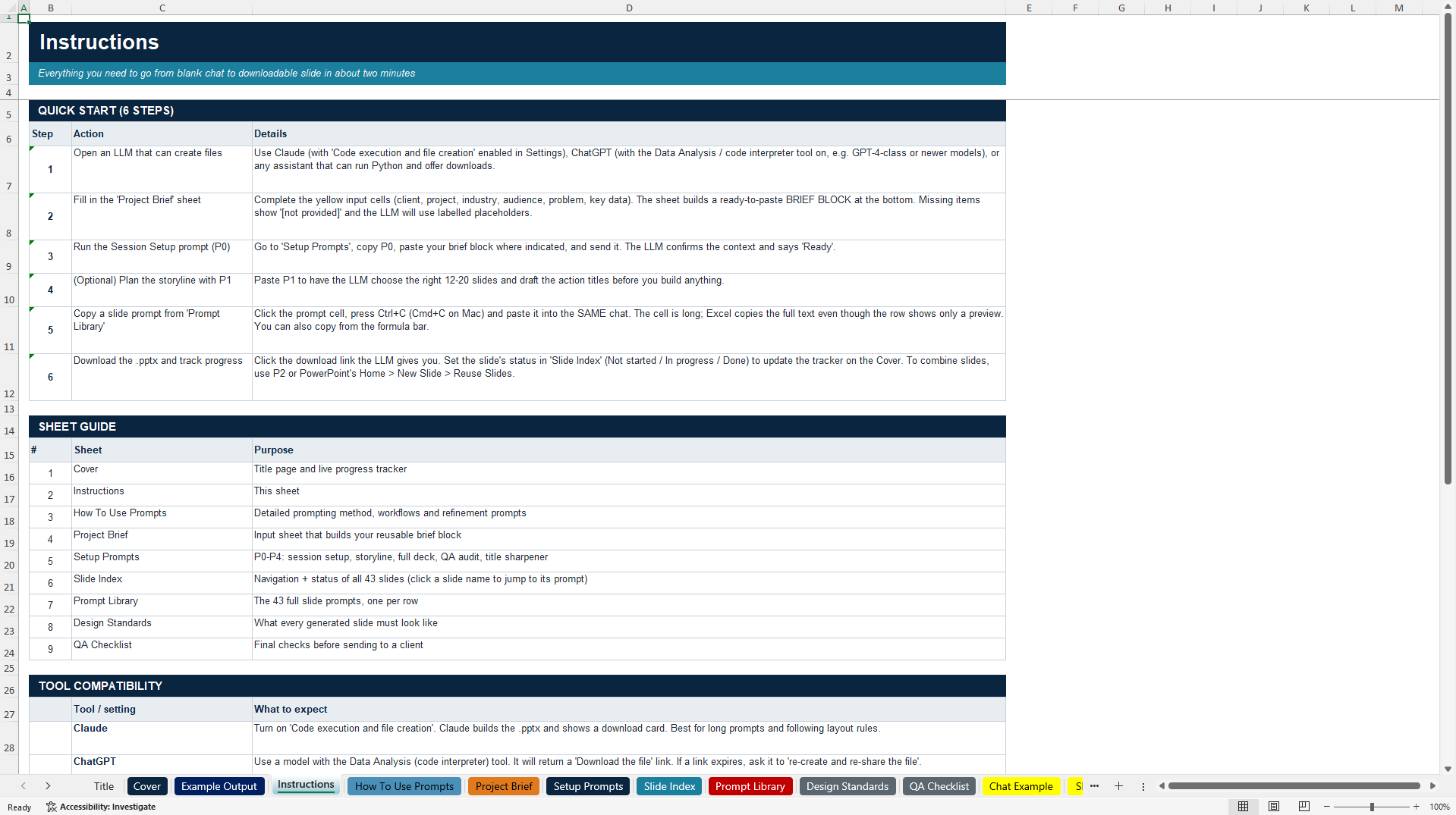 AI MBB-Consulting Deck Builder Toolkit (Excel template (XLSX)) Preview Image