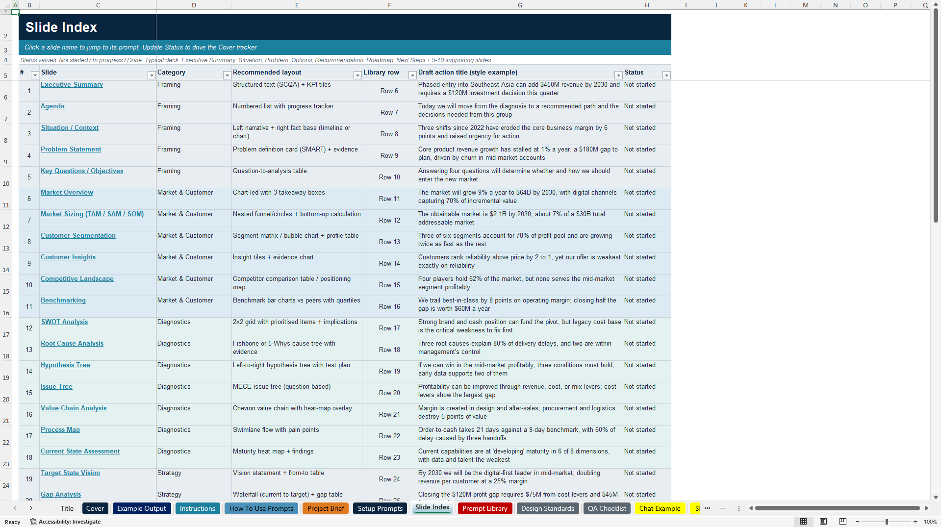 AI MBB-Consulting Deck Builder Toolkit (Excel template (XLSX)) Preview Image