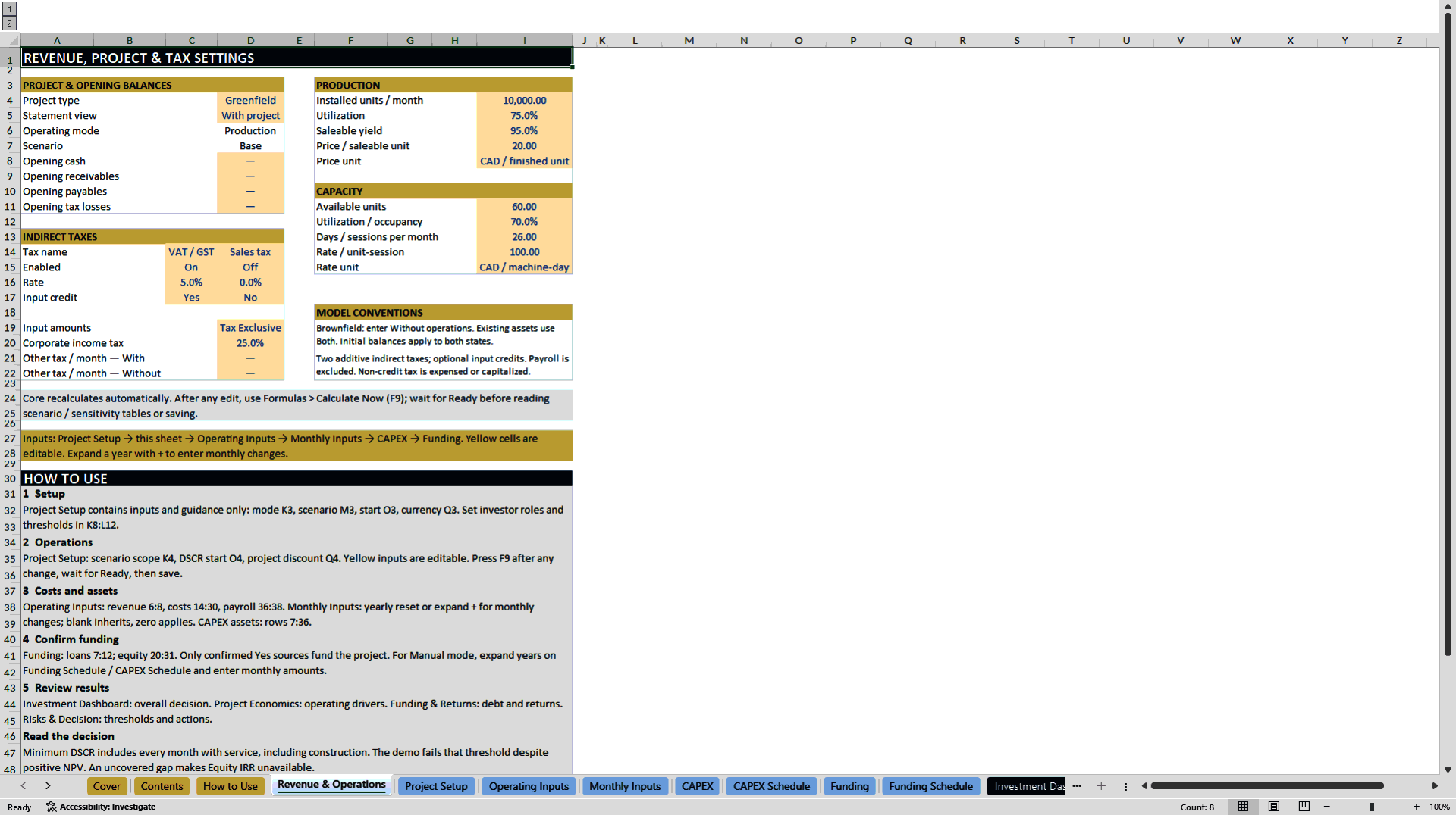 Investment Project Financial Model - NPV, IRR & DSCR (Excel template (XLSX)) Preview Image
