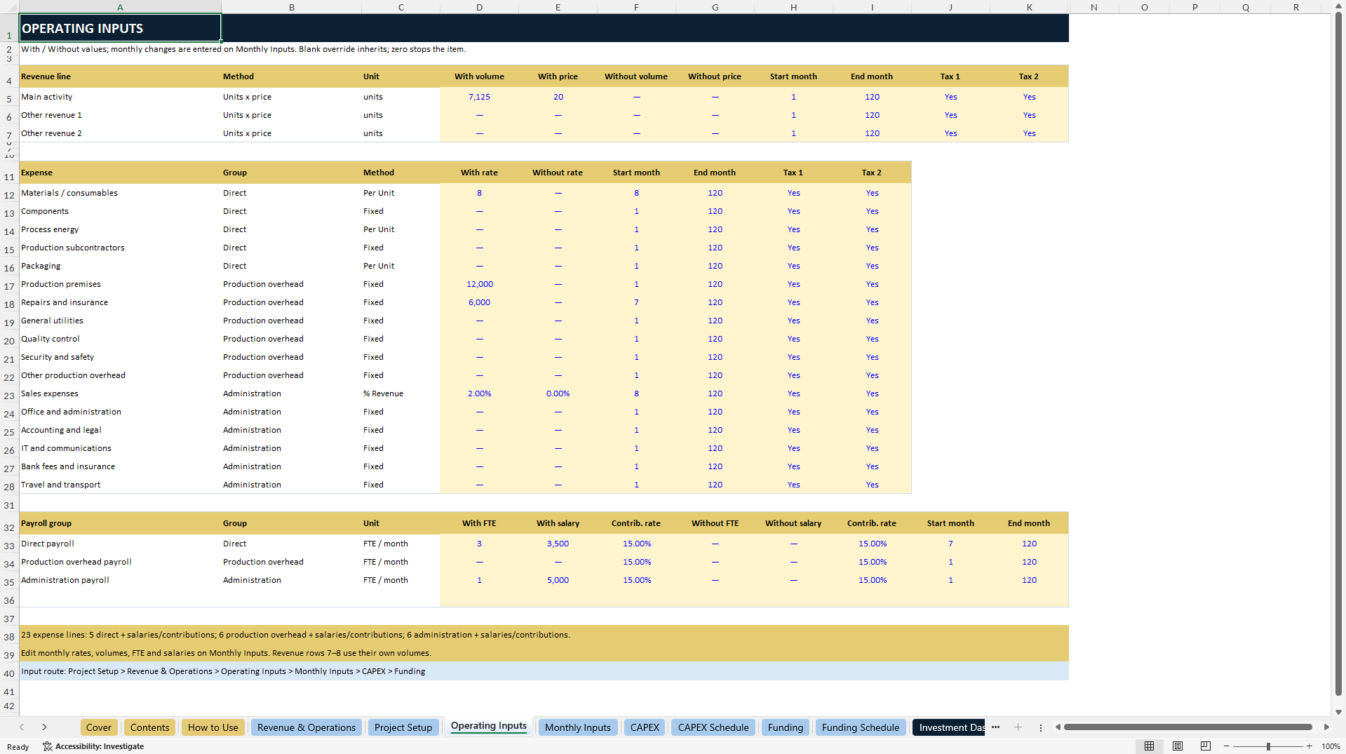 Investment Project Financial Model - NPV, IRR & DSCR (Excel template (XLSX)) Preview Image