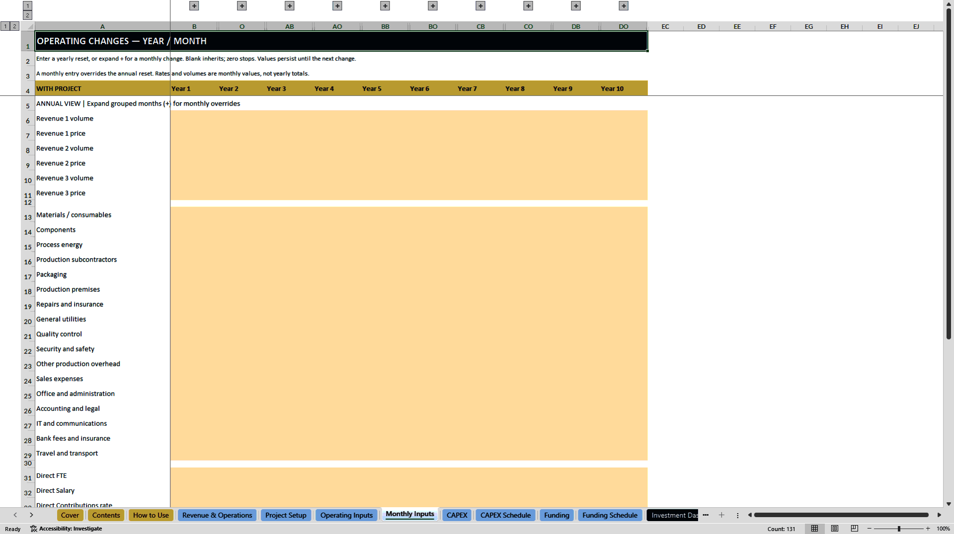 Investment Project Financial Model - NPV, IRR & DSCR (Excel template (XLSX)) Preview Image