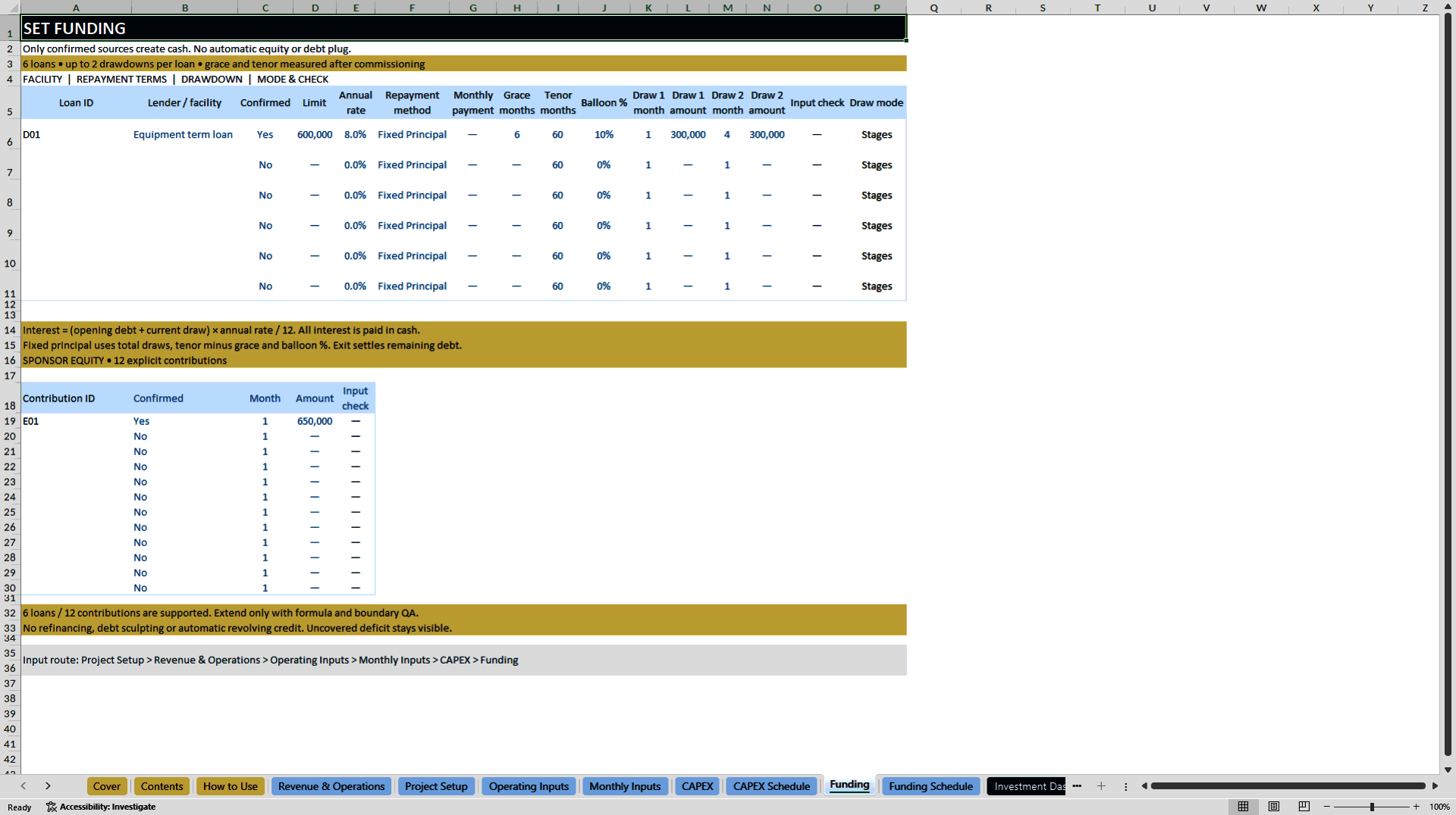 Investment Project Financial Model - NPV, IRR & DSCR (Excel template (XLSX)) Preview Image