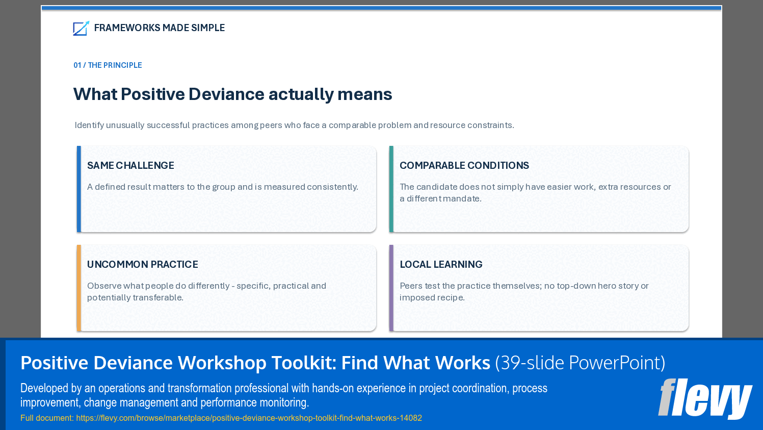 Positive Deviance Workshop Toolkit: Find What Works (39-slide PPT PowerPoint presentation template (PPTX)) Preview Image