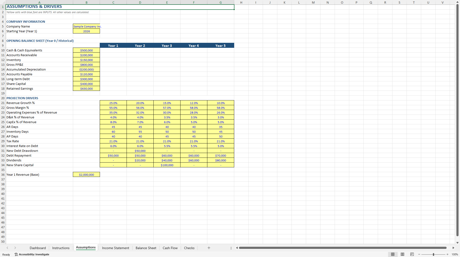 Five-Year Integrated Financial Statements™ (Excel template (XLSX)) Preview Image