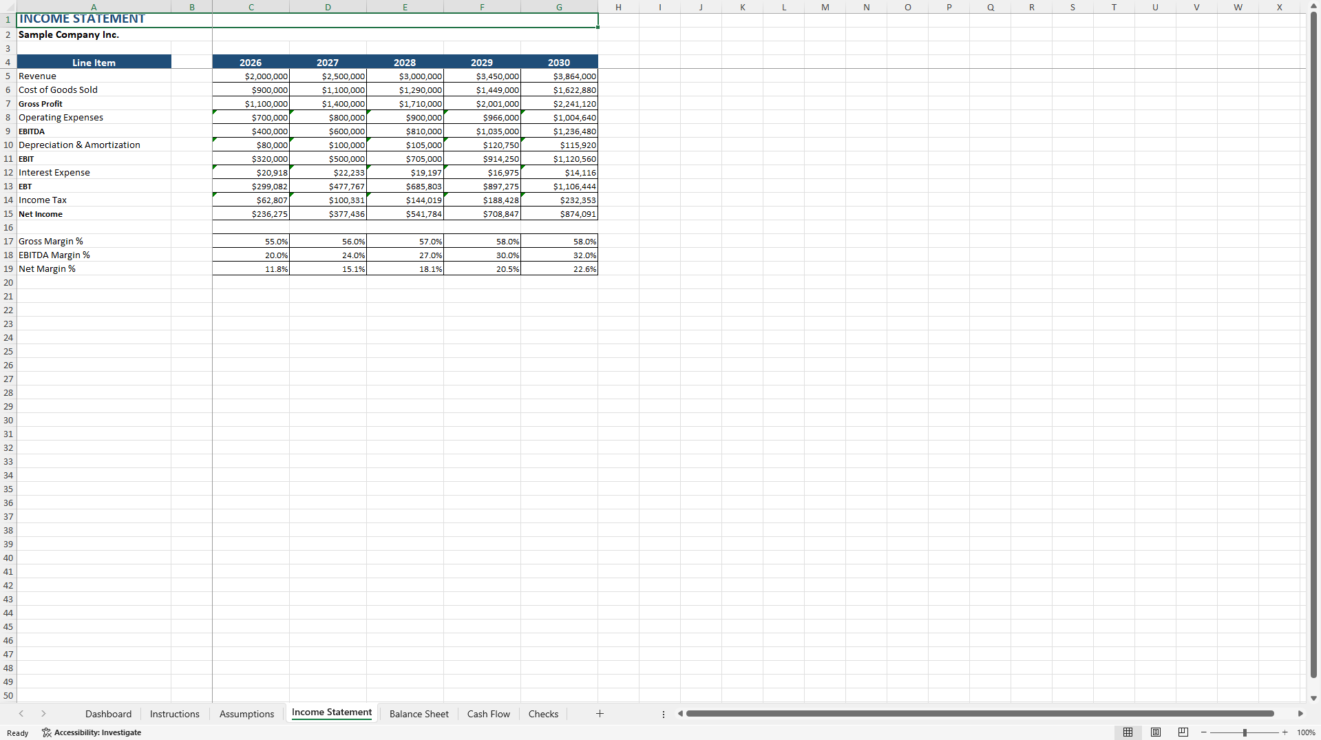 Five-Year Integrated Financial Statements™ (Excel template (XLSX)) Preview Image