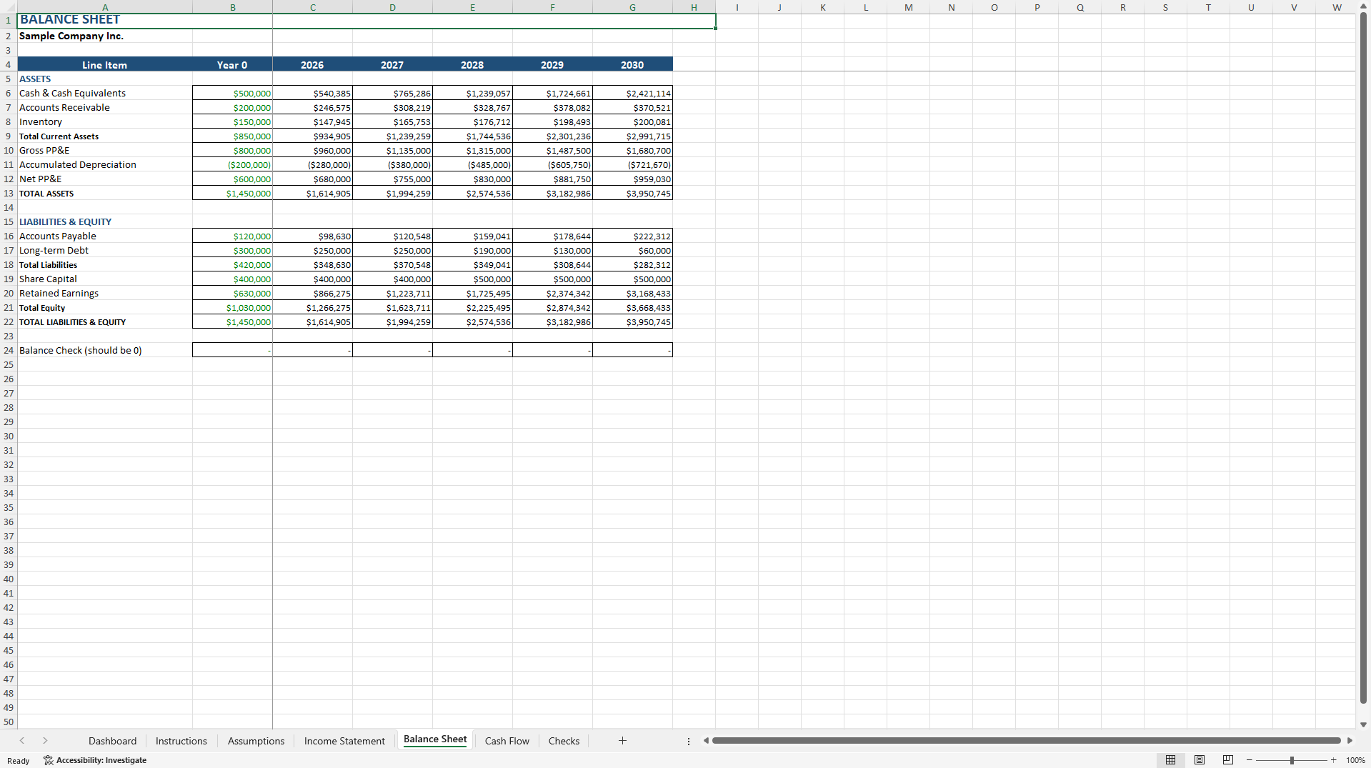 Five-Year Integrated Financial Statements™ (Excel template (XLSX)) Preview Image