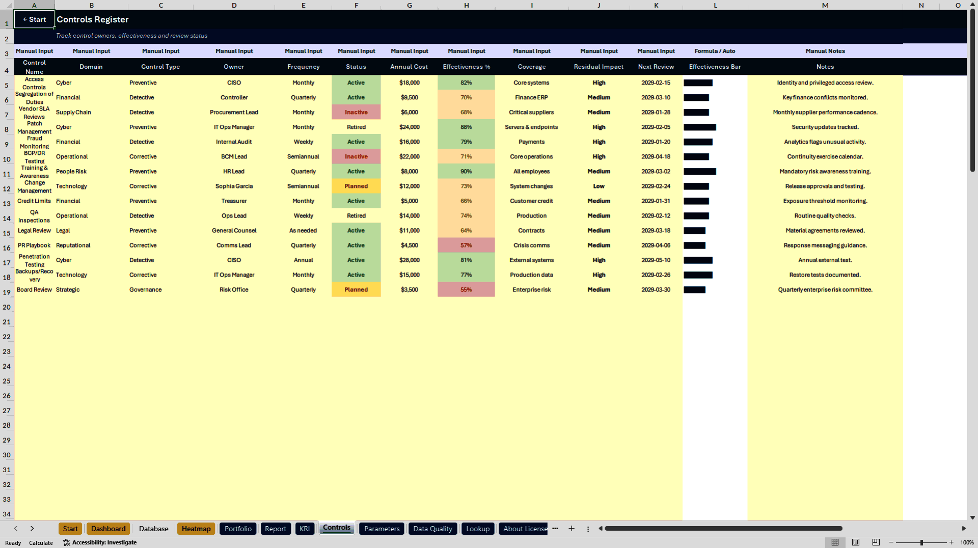 Risk Heatmap Dashboard | Risk Register & KRI Toolkit (Excel template (XLSX)) Preview Image