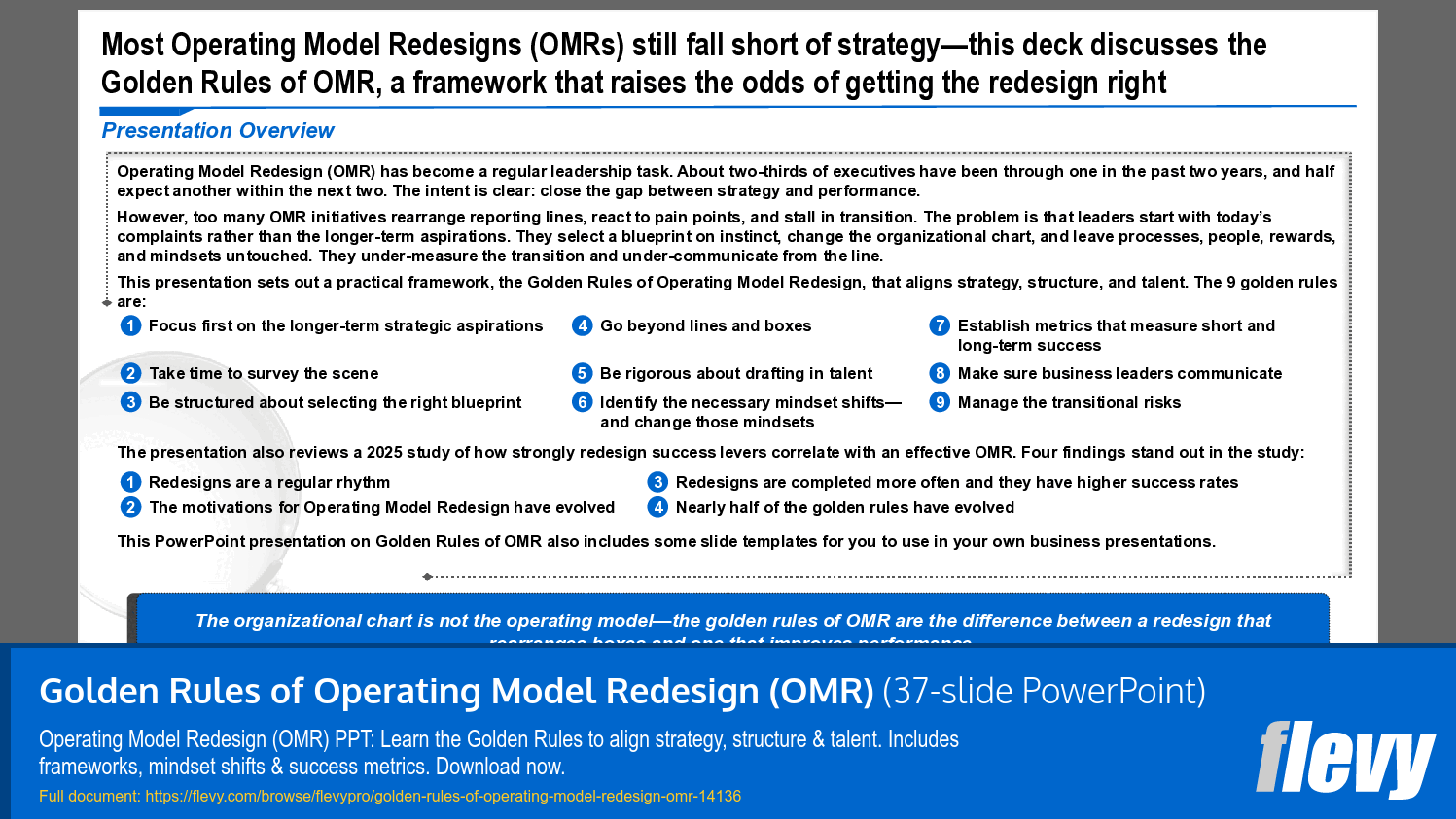 Golden Rules of Operating Model Redesign (OMR) (37-slide PPT PowerPoint presentation template (PPTX)) Preview Image