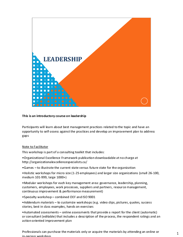 Organizational Excellence Framework - Leadership (40-slide PPT PowerPoint presentation (PPT)) Preview Image