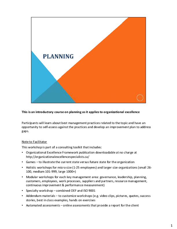 Organizational Excellence Framework - Planning (52-slide PPT PowerPoint presentation (PPTX)) Preview Image