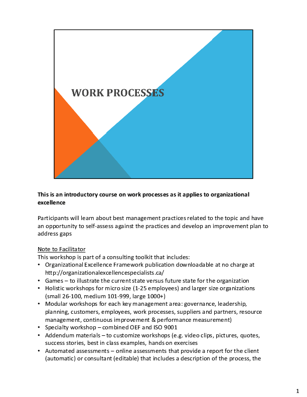 Organizational Excellence Framework - Work Processes (60-slide PPT PowerPoint presentation (PPTX)) Preview Image