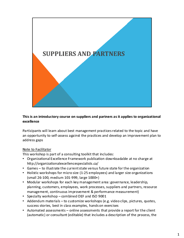 This is a partial preview of Organizational Excellence Framework - Suppliers & Partners (51-slide PowerPoint presentation (PPTX)). Full document is 51 slides. 