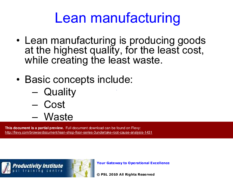 This is a partial preview of Lean Shop Floor YB Series - 3. Undertake Root Cause Analysis (23-slide PowerPoint presentation (PPT)). Full document is 23 slides. 