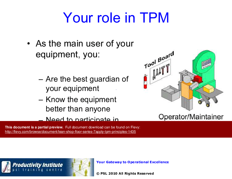 This is a partial preview of Lean Shop Floor YB Series - 7. Apply TPM Principles (46-slide PowerPoint presentation (PPT)). Full document is 46 slides. 