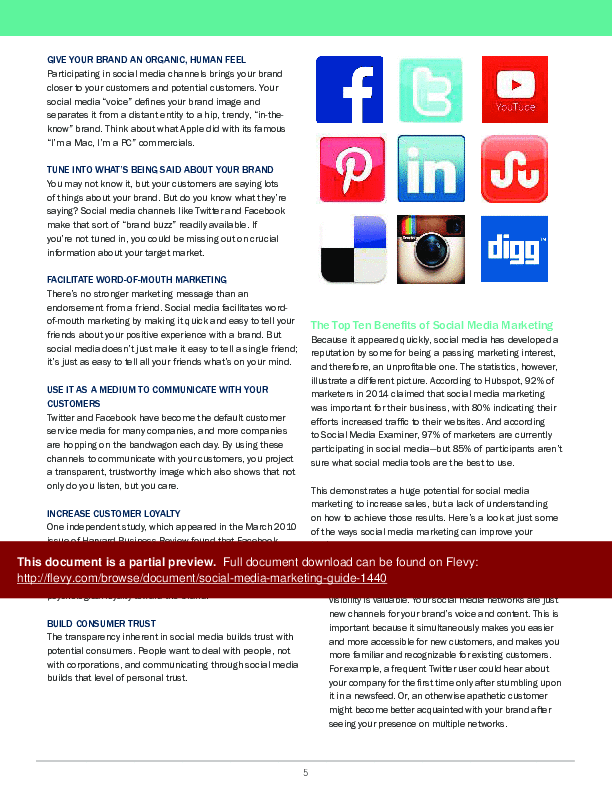 This is a partial preview of Social Media Marketing Guide (86-page PDF document). Full document is 86 pages. 