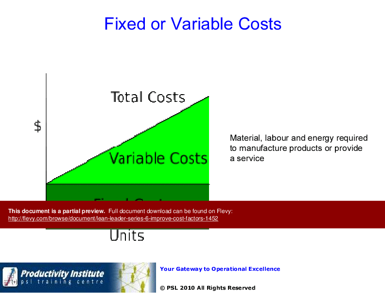 This is a partial preview of Lean Leader GB Series 6 - Improve Cost Factors. Full document is 50 slides. 