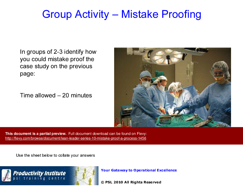 This is a partial preview of Lean Leader GB Series 10 - Mistake Proof a Process (49-slide PowerPoint presentation (PPTX)). Full document is 49 slides. 