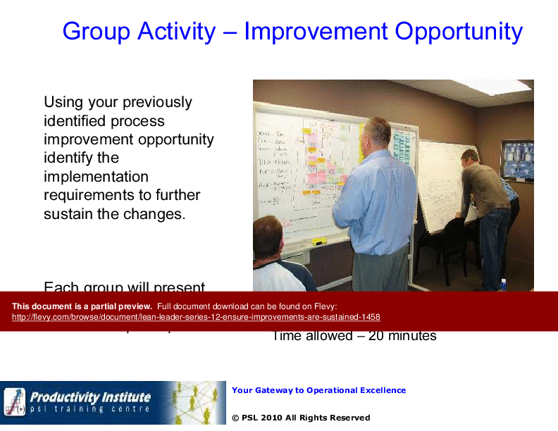 Lean Leader GB Series 12 - Ensure Improvements Are Sustained (49-slide PPT PowerPoint presentation (PPTX)) Preview Image