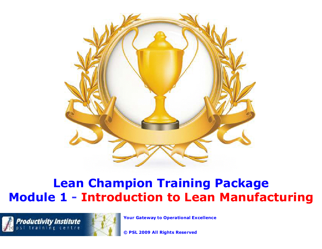 Lean Champion Black Belt 1 - Introduction Lean Manufacturing (108-slide PowerPoint presentation (PPTX)) Preview Image