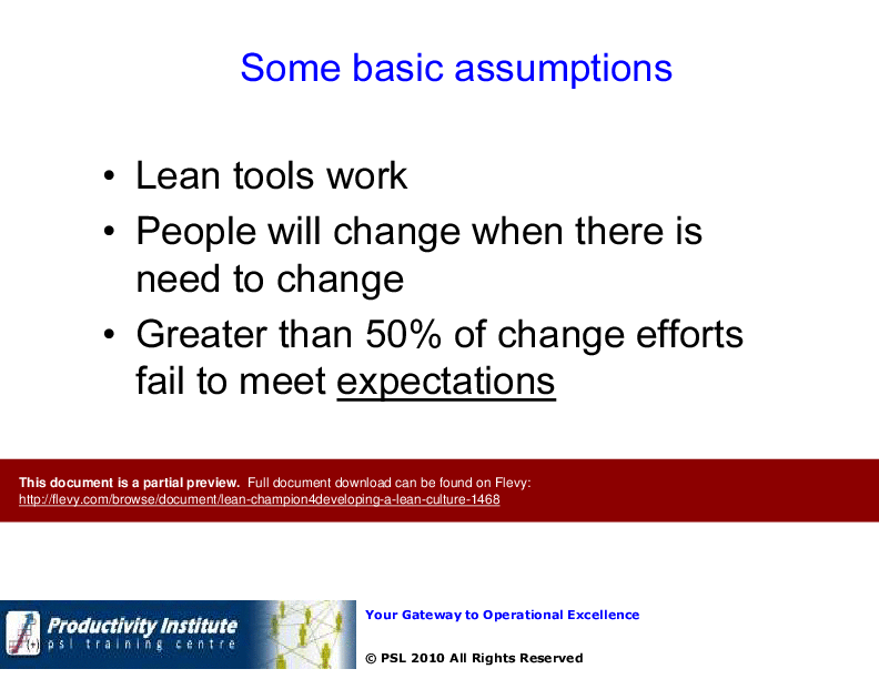 This is a partial preview of Lean Champion BB 4 - Developing a Lean Culture (46-slide PowerPoint presentation (PPTX)). Full document is 46 slides. 