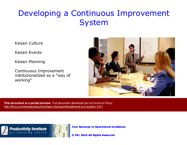 This is a partial preview of Lean Champ BB 6 - Implement a Continuous Improvement System (72-slide PowerPoint presentation (PPTX)). Full document is 72 slides. 